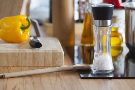 Salt mill,cooking spoon and other kitchen utensils