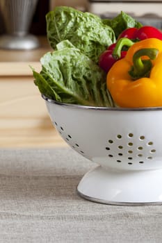 Colorful vegetables in a silk on the table