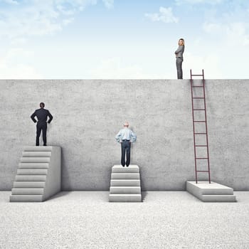 business people and abstract wall problem