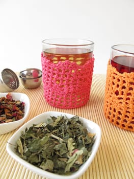 Tea in crocheted tea glasses