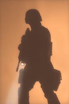 Special weapons and tactics team (SWAT) officer silouette in the fog