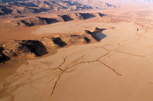 Wadi Rum Desert beautiful landscape from above. Jordan.