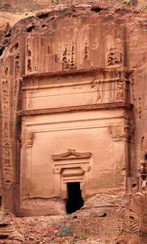Royal Tomb in the lost rock city of Petra, Jordan. Petra's temples, tombs, theaters and other buildings are scattered over 400 square miles. UNESCO world heritage site