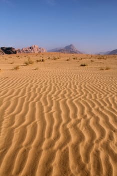 Sand pattern and beautiful landscape of the wadi rum desert in Jordan