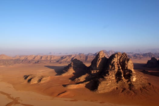 Wadi Rum Desert beautiful landscape from above. Jordan.