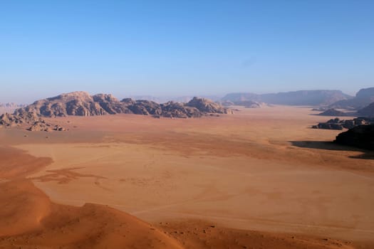 Wadi Rum Desert beautiful landscape from above. Jordan.