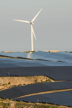Power Plant Renewable Energy Wind Turbines and Solar Panels