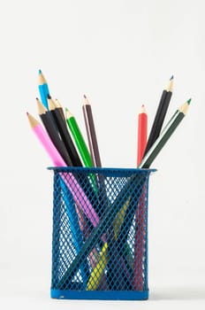 New Pencils Textured Set in Container box on a White Background