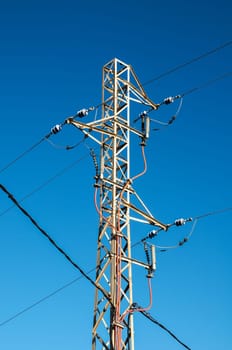 Energy Electricity Power Pylon on a Blue Sky