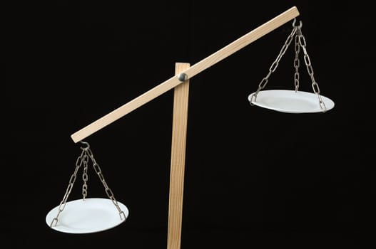 Two White Pan Balance on a Black Background