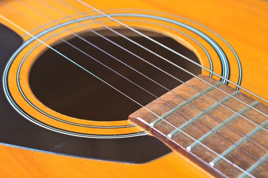 Acoustic guitar wood color close up, The guitar background