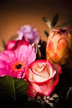 Close up image with mixed colorful flowers