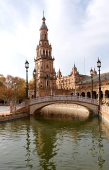 Famous Plaza de Espana, Sevilla, Spain. Old city landmark.