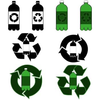 Icons showing a plastic bottle and recycling signs