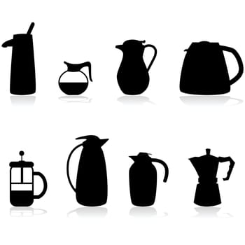 Icon set showing different types of coffee containers