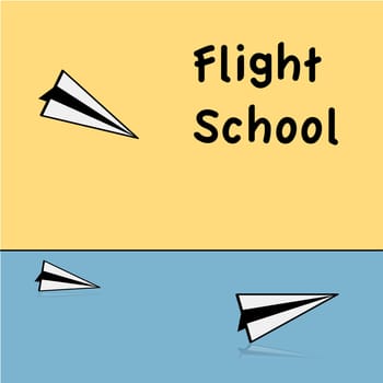 Concept illustration showing a few paper airplanes and the words 'Flight school'