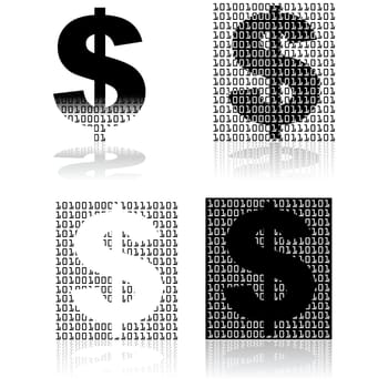 Concept illustration showing a dollar sign mixed with ones and zeroes to depict digital currencies