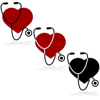 Icon set showing a heart and a stethoscope