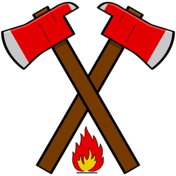 Cartoon illustration showing a couple of fireman axes over a little flame icon