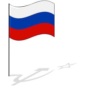 Concept illustration showing the flag of Russia and the shadow of the soviet era hammer and sickle