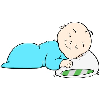 Cartoon illustration showing a baby sleeping with its head on a pillow