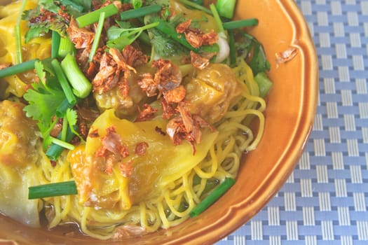 Chinese food, Wonton and noodle for traditonal gourmet dumpling image