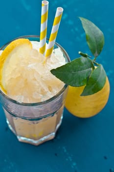 Glass with homemade granita,sorbet,of fresh lemons