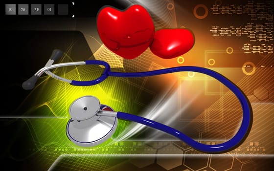 Digital illustration of stethoscope and heart in colour background