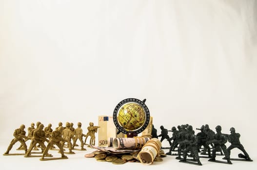 Plastic Lead Soldiers Representing War on a White Background