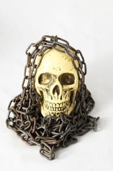 Skull and old Chains on a White Background