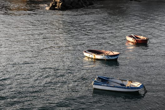 Backlight Silhouette Boats at Sunset in the Atlantic Ocean