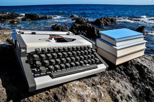 Old Ancient Vintage black and white Travel Typewriter