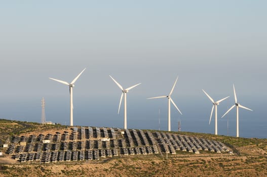 Power Plant Renewable Energy Wind Turbines and Solar Panels