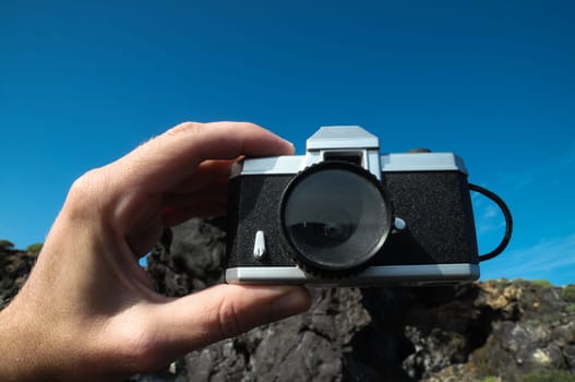 Photography Concept Classic Vintage 35mm Gray Plastic Camera