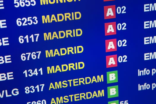 Closeup of arrival and departure board (Europe)