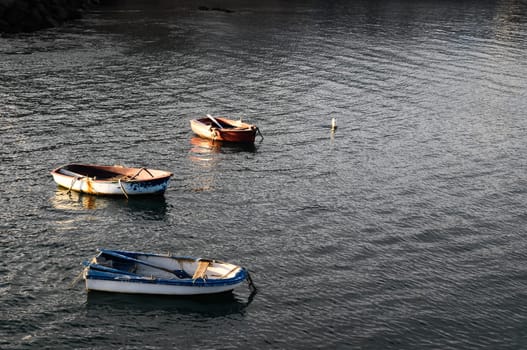 Backlight Silhouette Boats at Sunset in the Atlantic Ocean
