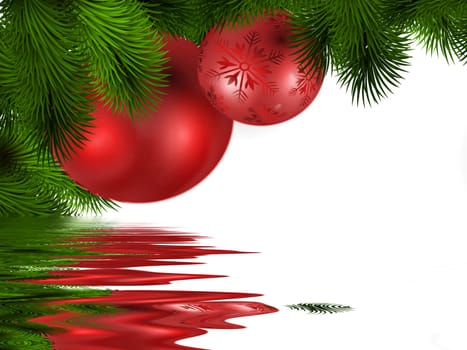 Christmas tree baubles and fir branches