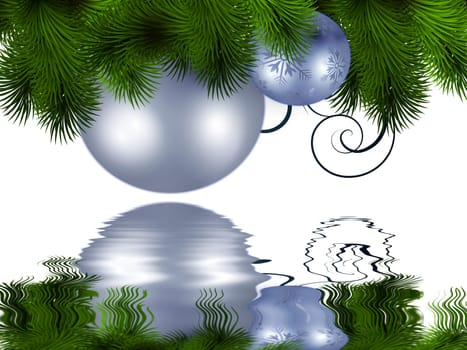 Christmas tree baubles and fir branches