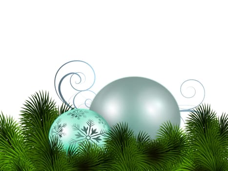 Christmas tree baubles and fir branches