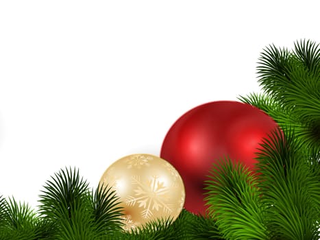 Christmas tree baubles and fir branches