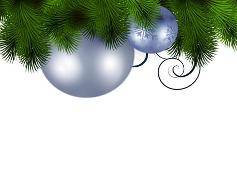 Christmas tree baubles and fir branches