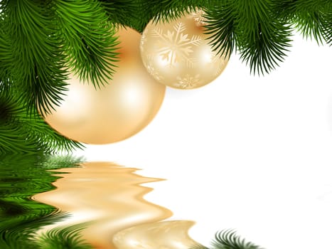 Christmas tree baubles and fir branches