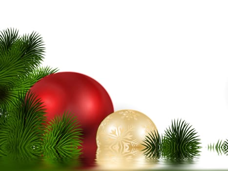 Christmas tree baubles and fir branches