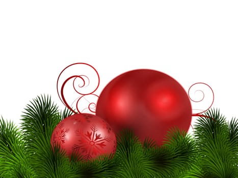 Christmas tree baubles and fir branches