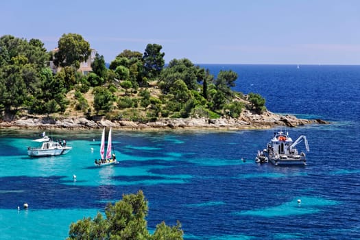Mediterranean coast near Saint-Clair,Le Lavandou,Baie de Gaou,Cote d'Azur,Southern France