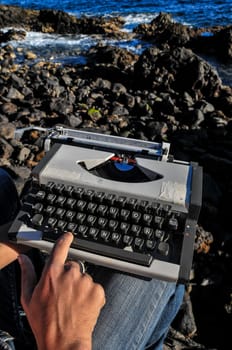 Old Ancient Vintage black and white Travel Typewriter