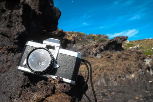 Photography Concept Classic Vintage 35mm Gray Plastic Camera