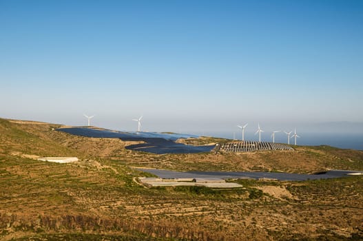 Power Plant Renewable Energy Wind Turbines and Solar Panels
