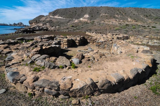 Archeology Site with Round Stones in Canary Islands