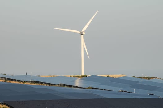 Power Plant Renewable Energy Wind Turbines and Solar Panels